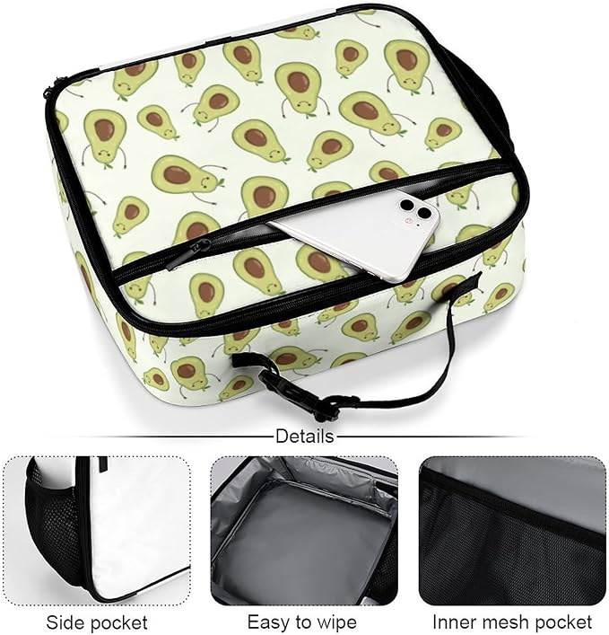 Avocado Reusable Lunch Box Insulated Lunch Bag Cooler Bag Lunchbox Meal Food Container Tote Bag for Women Kids Girls School Camping Hiking Picnic Beach Travel