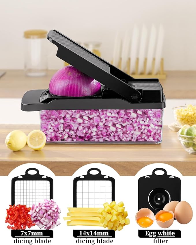 Vegetable Chopper Food Veggie Onion Chopper Kitchen Vegetable Slicer with Container Salad Cutter Multi All-in-1 Kitchen Gadgets Cheese Grater Includes Hand Guards and Gloves