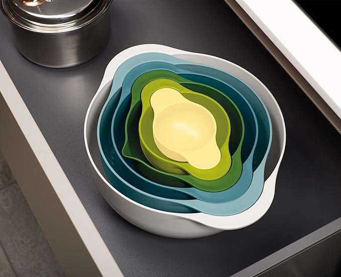 Joseph Joseph Duo 6-Piece Compact Food Preparation Set with Mixing Bowls, Measuring Cups and Colander, Multicolour