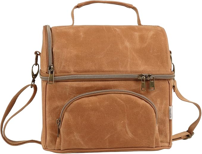 Lunch Box For Men with 2 XL icepacks Sturdy Waxed Canvas Lunch Bag for Men, Soft Cooler Bag for Construction Sites,Work,Picnic and Hiking12-Can(10.5L) 10"x9.5"x7" (Biscuit Yellow)