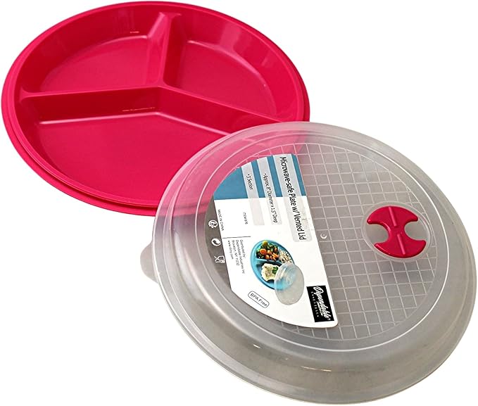 Dependable Industries inc. Essentials 3-Pack Divided Microwave Plates with Vented Lids – 8.75” x 8.75” – Meal Prep & Portion Control, BPA-Free, Stackable Food Storage, Freezer & Dishwasher Safe