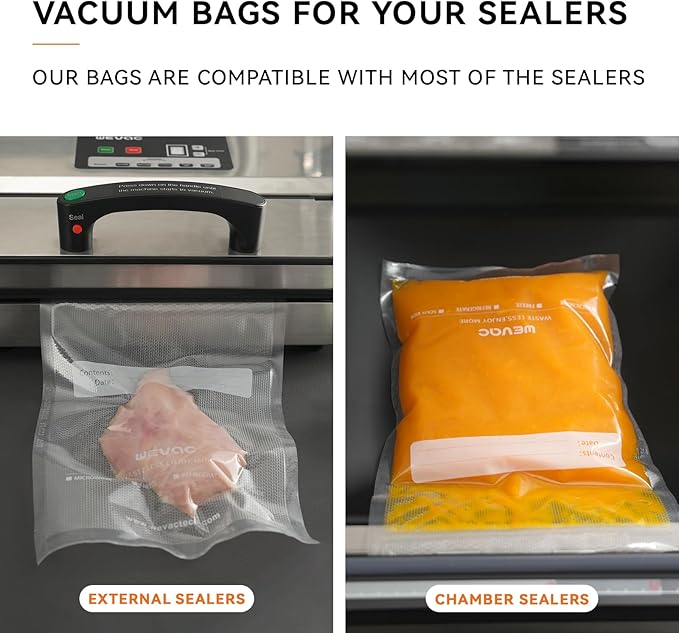 8" x 12" Precut Vacuum Sealer Bags, 200 Count, Includes 5 Liquid Block Bags & 5 Bone Guard Pieces, Heavy Duty for Food Storage, Sous Vide & Meal Prep, Wevac