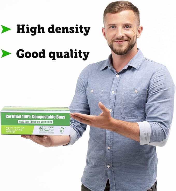 Compost Bags, Compostable Trash Bags 3 Gallon Compostable Bags 100 Count Small Compost Bags for Countertop bin Extra Thick 0.71 Mil. ASTM D6400 Certified By BPI and TÜV AUSTRIA