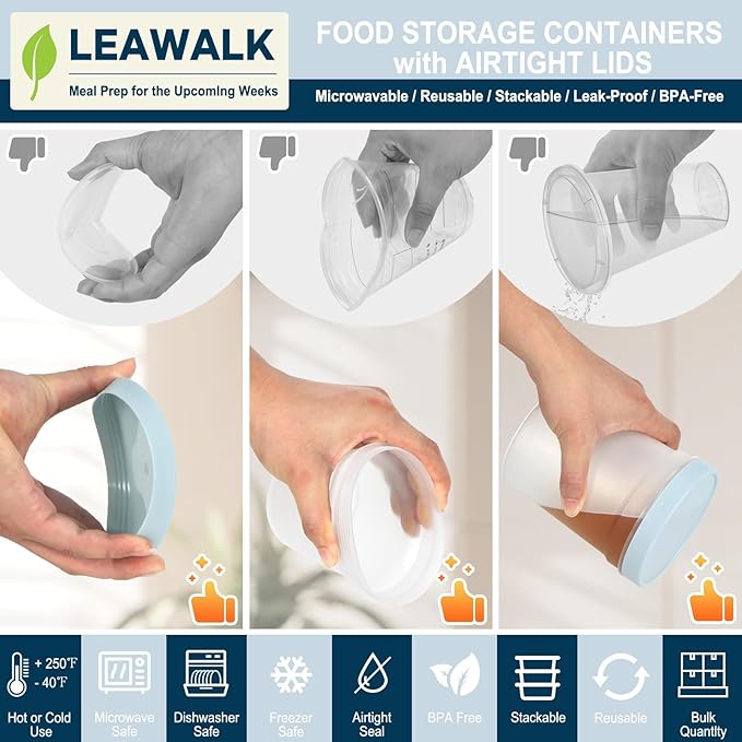 32oz-12Pack Reusable Food Freezer Storage Containers with Lids, BPA Free Twist Top Deli Container, Leak Proof, Stackable, Microwave and Dishwasher Safe-4 Colors