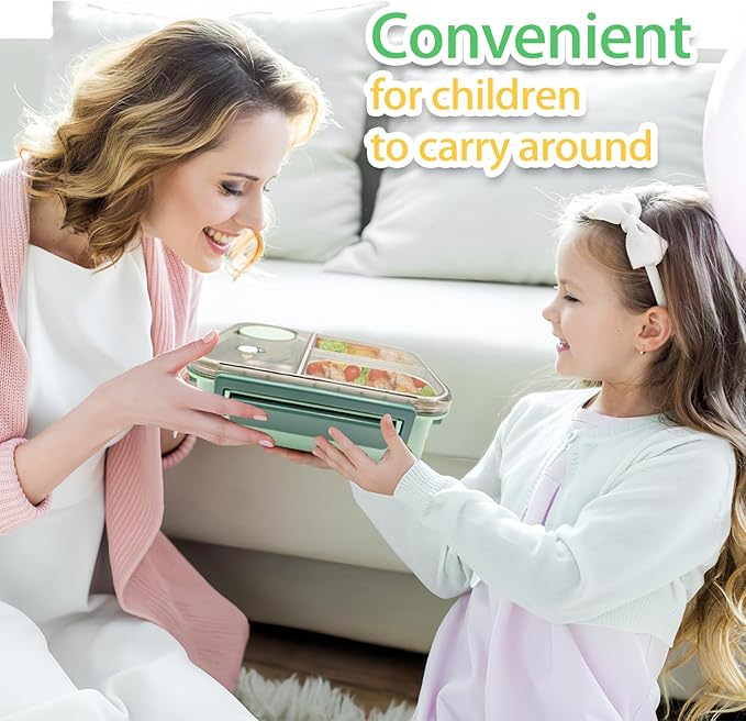 Stainless Steel Bento Lunch Food Box Container, Metal Bento Lunch Box Container for Kids or Adults with Lockable Clips to Leak Proof (Green)