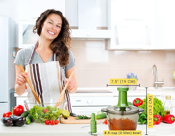 Brieftons Express Manual Food Chopper: Large 8.5-Cup, Hand Chopper Vegetable Cutter to Chop Veggies, Fruits, Herbs, Garlic Onion Chopper for Salsa, Salad, Pesto, Guacamole, Coleslaw, Indian Cooking