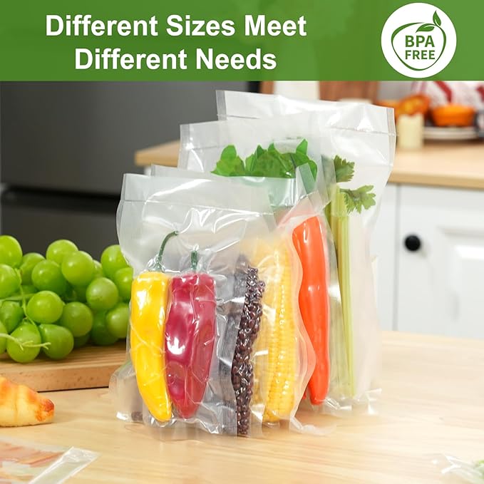 Moretoes 200pcs Vacuum Sealer Bags, 100 Quart 8" x 12" and 100 Gallon11" x 16", BPA Free, Pre-cut Commercial Grade Vac Seal Meal Bags for Food Saver Storage, Meal Prep or Sous Vide