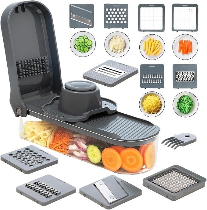 Heavy Duty 6-in-1 Vegetable Chopper & Mandoline Slicer | 6-Blade Onion Dicer Cutter with Storage Container | Kitchen Prep Tool for Meal Planning & Cooking