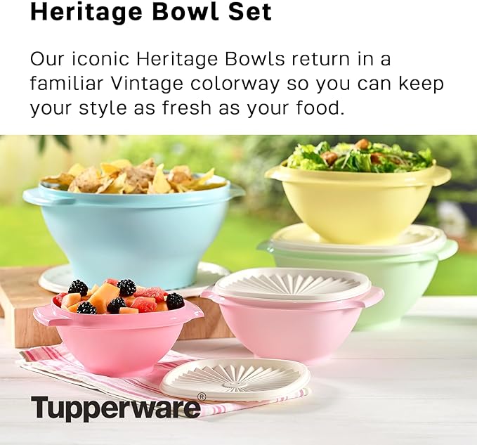 Tupperware Heritage Collection 17.25 Cup Bowl with Starburst Lid, Light Blue Vintage Color, Dishwasher Safe and BPA Free (4.1 L)