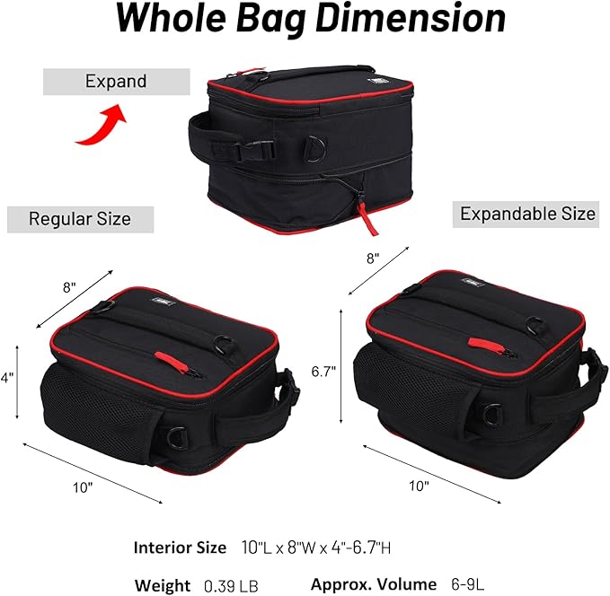MIER Expandable Lunch Bag Insulated Lunch Box for Men to Work Travel Portable Lunchbox Bags with Shoulder Strap and Water Bottle Holder(Black/Red)