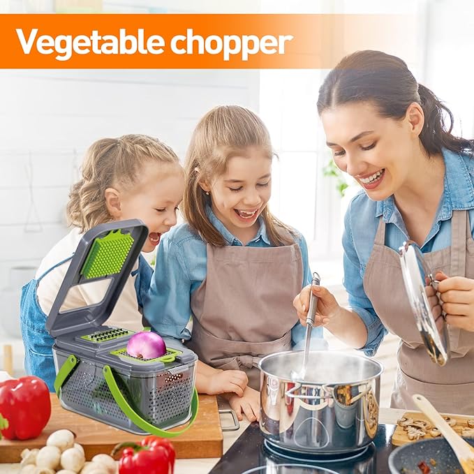 APSARAS USA Pro 18 in1 Veggie Chopper, Food Chopper with Container, Vegetable Cutter & Spiralizer for Onion Salad,Kitchen Gadgets Accessories,Home Essential Gadget&Kitchen,1.8L