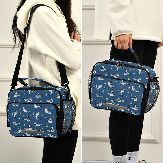 Pirate Shark Kids Lunch Bag Sea Animal Insulated Lunch Bags Reusable Lunch Box Lunch Tote Bag for School Office Work Picnic