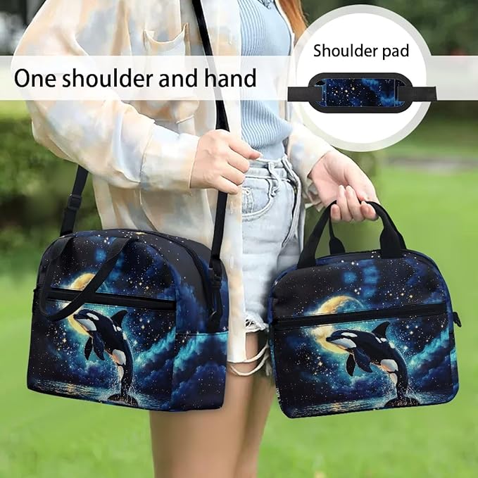 Showudesigns Killer Whale Lunch Box for Teen Girls Middle School Kids Lunch Bag 10-12 12-14 Insulated Lunchbox Purse with Adjustable Shoulder Strap Thermal Meal Organizer Blue