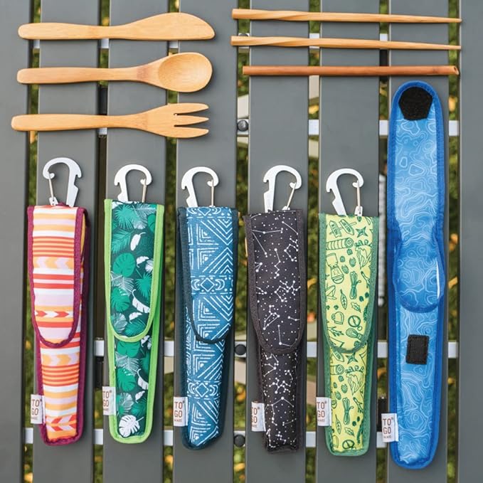 Premium Reusable Bamboo Utensil Travel Set | Includes Fork, Knife, Spoon, Chopsticks, & Carabiner Clip | Made from Sustainable Materials | Eco-Conscious | Constellation (Pack of 1)