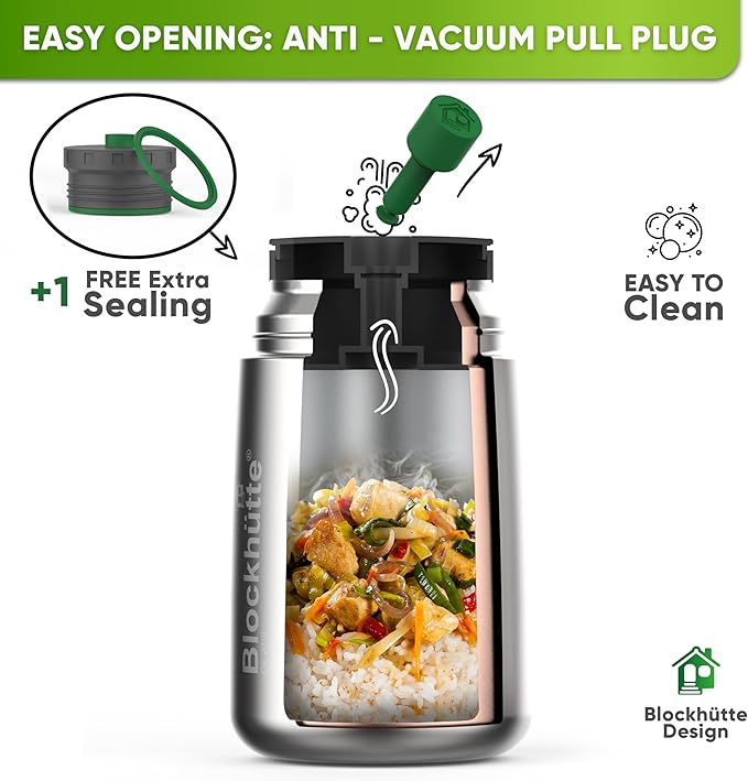 Blockhütte Thermos for Hot Food - 34 oz Vacuum Stainless Steel Thermal Lunch Box, Leakproof Soup Thermos, Wide Mouth Insulated Food Jar