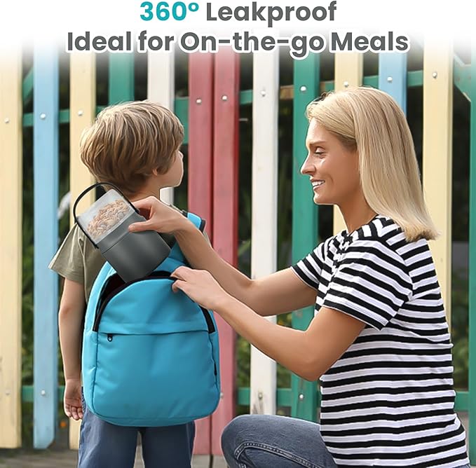 2-In-1 Soup Thermo for Hot Food Kids, 15 Oz Insulated Food Container and a Snack Box, Wide Mouth, Leak Proof, Stainless Steel Spoon, Dishwasher Safe Food Thermo Set for School, Work, Travel, Gray