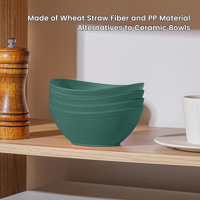Small Bowls - Wheat Straw Bowls Unbreakable Snack Bowl 4 PCS - 10 OZ, Small Bowl for Snack, Dessert, Dip, Microwave and Dishwasher Safe Kitchen Bowls Set (Green)