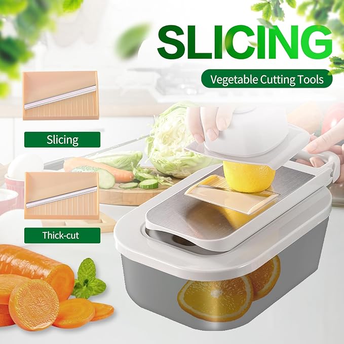 Vegetable Chopper with Container, Alligator Veggie Chopper Manual, Full-Set Vegetable Chopper, 9 in 1 Time-Saving Kitchen Gadgets, Verduras Picadora