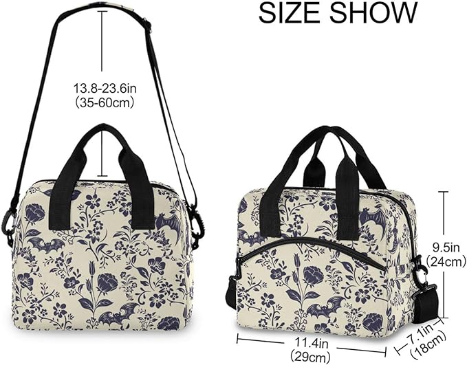 Goth Bat Insulated Lunch Bag Reusable Lunch Tote Bag Cooler Bag for Women Men Adult Lunch Box with Adjustable Shoulder Strap Leakproof Lunch Bag for Work Picnic Camping