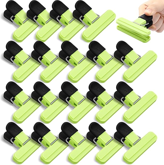 20 Pcs Chip Bag Clips Plastic Heavy Duty Food Bag Clips Heavy Seal Grip for Food Storage Snack, 3.07 x 2.56 x 1.46 Inch(Green)