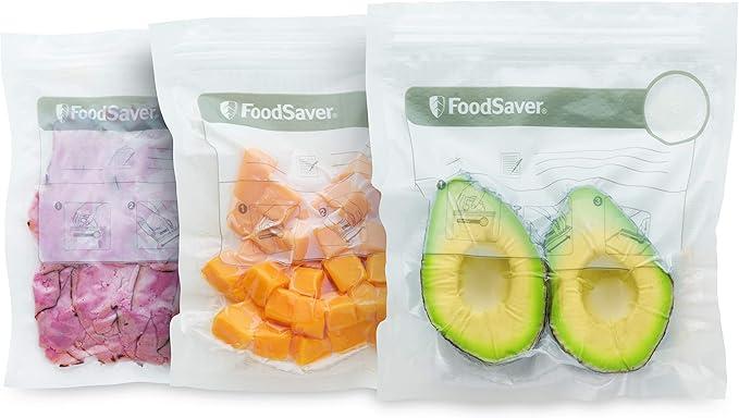 FoodSaver Vacuum Sealer Bags, Rolls for Custom Fit Airtight Food Storage and Sous Vide, 8" x 20' (Pack of 3) & FoodSaver 1-Quart BPA-Free Multilayer Construction Vacuum Zipper Bags, 18 Count