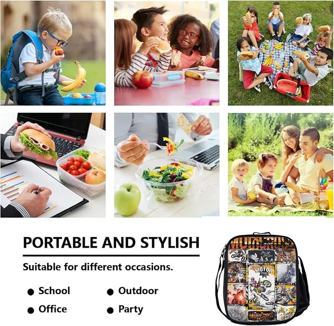 Motorcycle Backpacks - Dirt Bike Backpack Bundle 3 Pieces for Teens, Boys and Girls Motocross For Kids Includes Bookbags Insulated Lunch Bag and Pencil Case Perfect for School and Everyday Use