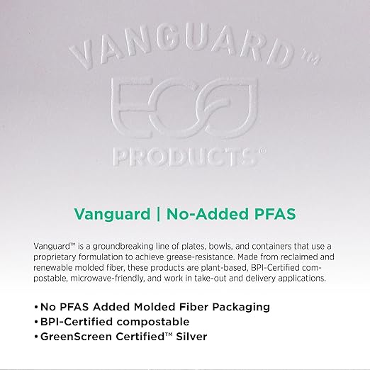 ECO PRODUCTS Compostable Vanguard 9"x6" Clamshell To Go Containers, Case of 250, 2 Compartment, Take Out Food Box, White Renewable Molded Fiber, No-Added PFAS, ASTM Compliant, BPI-Certified