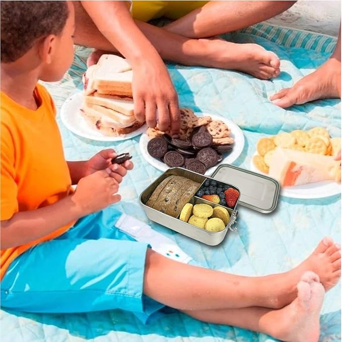 UPTRUST Leak Proof Stainless Steel Bento Container for Lunch,Bento Lunch Box for Kids or Adults, 3 Compartment Packing Box for Meal Fruit Snack (40OZ/1200ML)