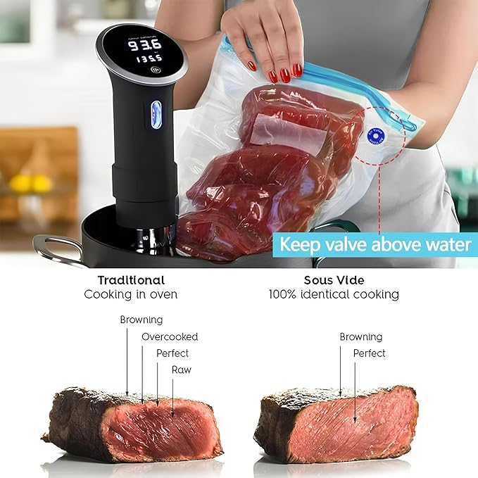 Sous Vide Bags 24 Pcs, 11x10 inches Reusable Vacuum Sealer Bags, Vacuum Food Storage Bag for Cooking, Food Storage, and Microwave Heating, with 2 Seal Clips & 5 Air Valves