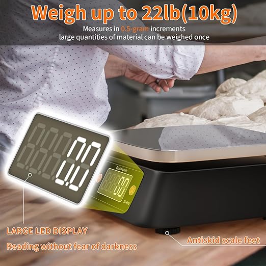 Kitchen Scales Digital Weight Grams and Ounces, YONCON KF-H8U Food Scale for Bakers, Candle and Soap Making, Baking Scale with Stainless Steel Large Platform, 22lb, 3*AA Batteries and AC Power Adapter