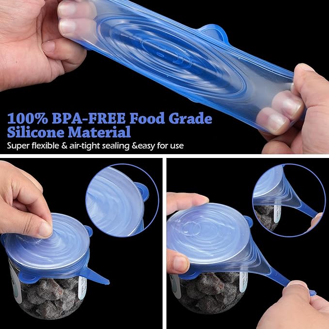 Patelai Silicone Stretch Lids 16 Pieces 2.6-3.3 Inch Microwave Cover for Food Round Reusable Silicone Lids for Bowls, Food Covers (Blue)