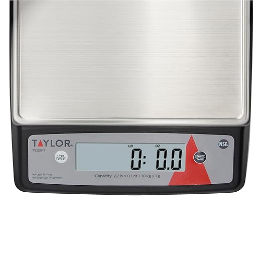 Taylor TE22FT 22-Pound Digital Portion Control Scale, Food Scale for Precise Weight Measuring and Portion Control, Tare and Hold Function, NSF, Stainless Steel Platform