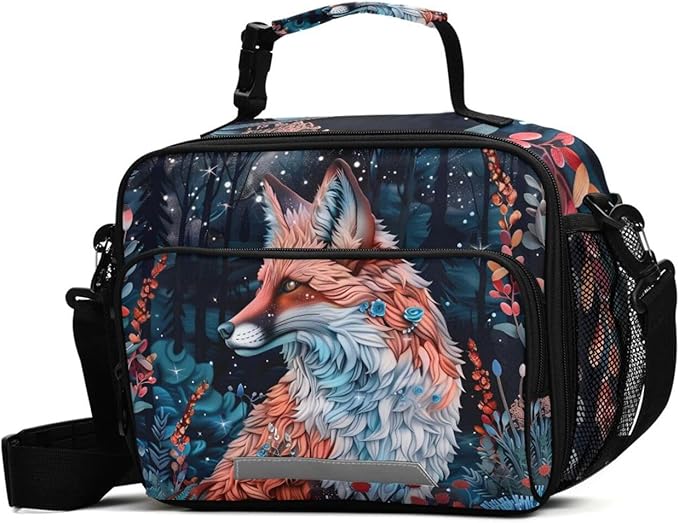 MNSRUU Student Lunch Bag Beautiful Fox Insulated DinnerTotes Picnic Bag Lunch Box with Adjustable Shoulder Strap for Teen Kids Adults