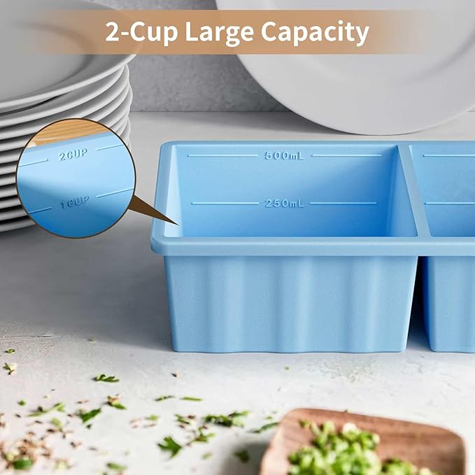 Silicone Freezer Tray for Soup Ice Cubes: 2-Cup Freezing Tray with Lid for Meal Prep - 2 Pack Silicon Soup Portion Freeze Tray Make Stock Souped Ice Cube
