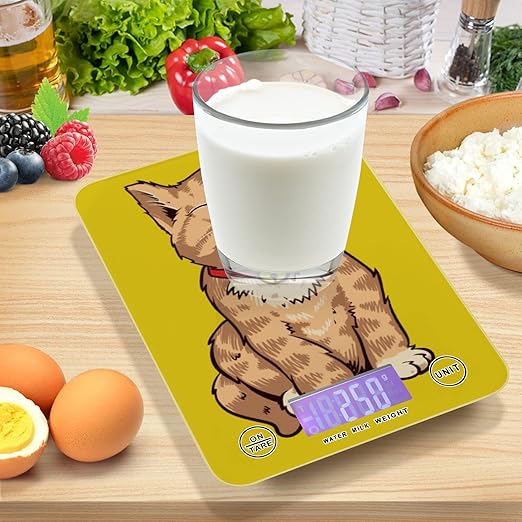 Food Scale Kitchen Digital Scale Food Ounces and Grams Dieting Baking Cooking Waterproof Glass Panels LCD Display,4 Units Scale Tare Function Cute Cat