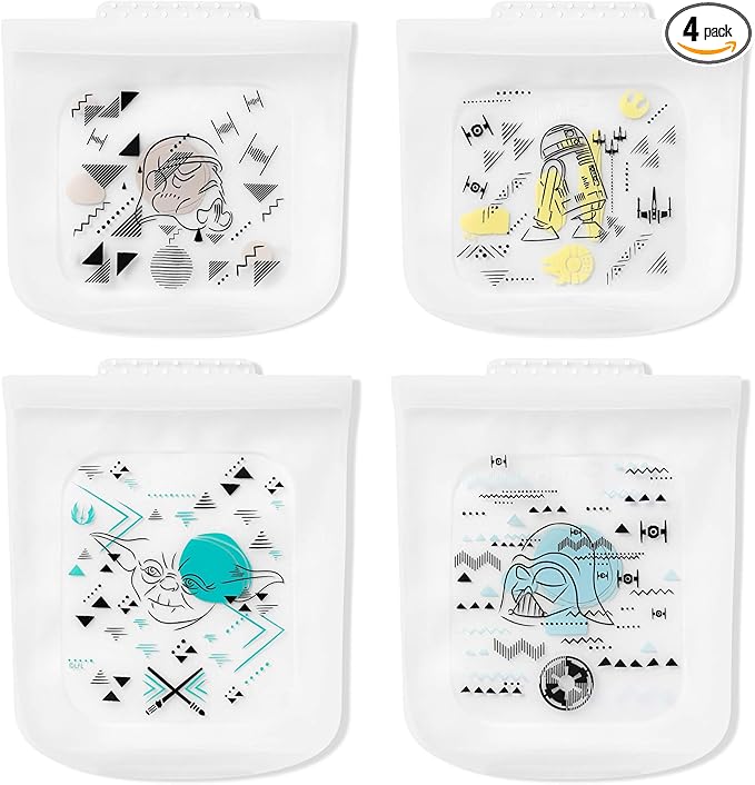 Pyrex Platinum Silicone 4-Pc Storage Set, 2 Reusable Sandwich Bags, 2 Reusable Half-Gallon Freezer Bags, Non-Toxic, BPA-Free, Airtight & Leak-Proof, Microwave, Freezer Safe, Star Wars