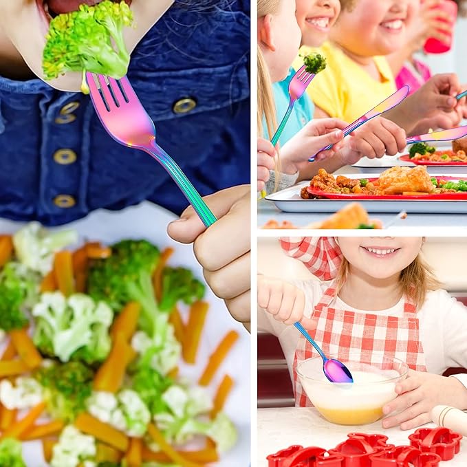 LIANYU 12-Piece Rainbow Kids Silverware Set, Stainless Steel Toddler Utensils Flatware Set, Child Cutlery Tableware for 4, Include knife Fork Spoon, Mirror Finished, Dishwasher Safe