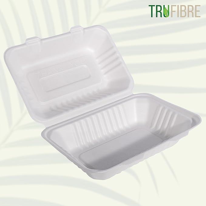 White Disposable To Go Containers with Lids, Clamshell Take Out Boxes, Bento Cakes, Desserts, Sandwiches, Party Favors, Events, 9x6 50 Pack