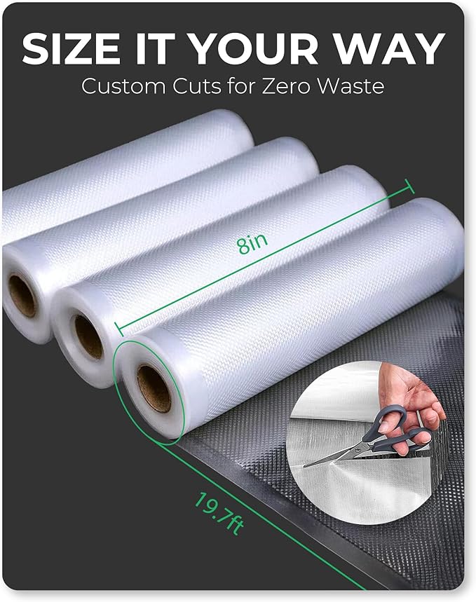 EconoHome Heavy Duty Vacuum Seal Bags for Food - Commercial-Grade, Airtight & Leakproof Plastic Vacuum Storage Bags for Sous Vide, Meal Preparation, Processing & Dry Aging Meat - 8"x20' Roll, 10 Pack