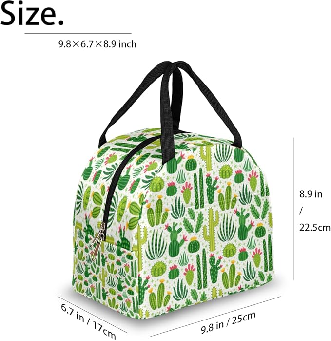 Insulated Lunch Bag for Women Men Green Cactus Waterproof Thermal Tote Bag Reusable Lunch Box Container Lunch Holder Leakproof Lunch Cooler Bag Picnic Travel Work