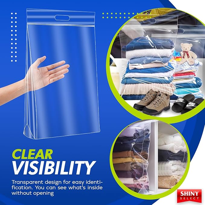 20 Gallon Jumbo Storage Bag with Handle, Resealable Zipper Top 24x32, 6 Bags - Clear Big Plastic, Extra Large XL, 4 Mil Thick Heavy Duty for Travel, Camping Gears, Pillows, Comforters…