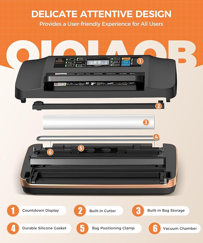 95kpa Vacuum Sealer Machine,Commercial Full Automatic Food Sealer,10-in-1 Sealing System with Double Heat Seal,Bags Storage, Easy-Lock Handle,Build-in Cutter,1 Bag Rolls and 10 pcs Pre-cut Bags