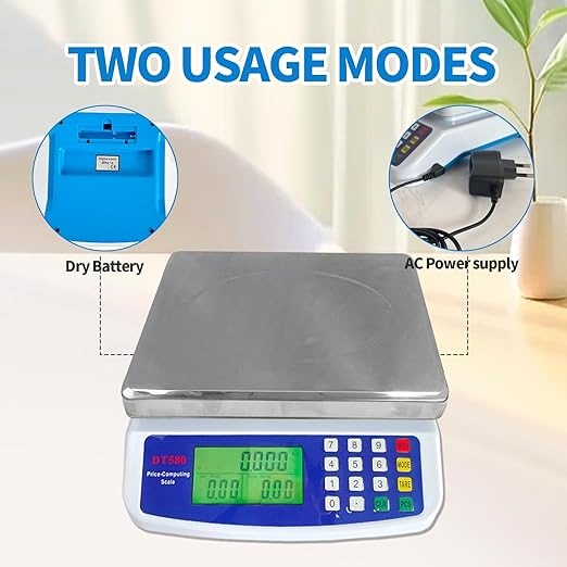 Commercial Food Scale 40kg, Large Digital Kitchen Scale with LCD Display, Battery/Plug-in Use Baking Cooking Bread Meat Weight Price Computing Scale, Stainless Steel Parts and Coins Counting Scale