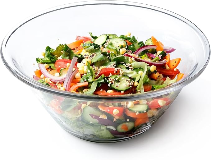 NUTRIUPS Large Glass Mixing Bowl, 4.1L Big Glass Salad Bowls, Clear Deep Glass Bowls for Mixing