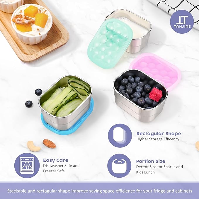 Kids Snack Pro - Stainless Steel Snack Containers for Kids | Easy Open Leak Proof Small Food Containers with Silicone Lids - Perfect Metal Toddler Lunch Box for Daycare and School (8oz)