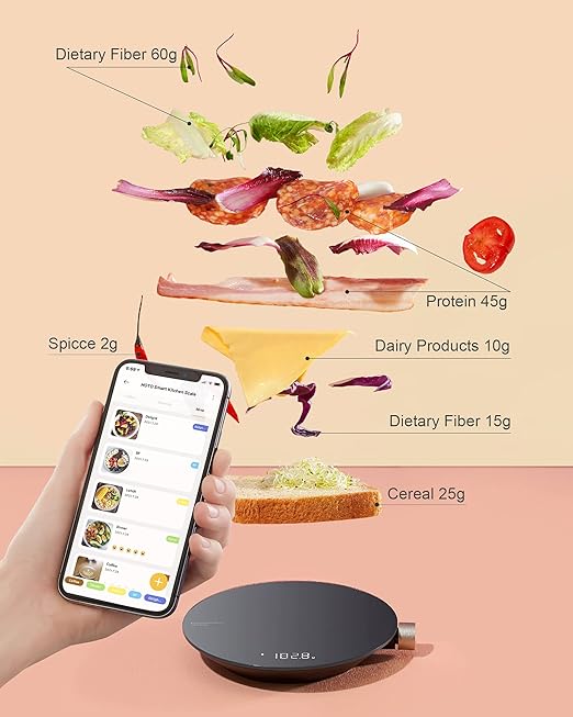 HOTO Smart Food Scale, Kitchen Scale, Food Scales Digital Weight Grams and Oz, Coffee Scale, Kitchen Scale with 0.1g High Precise Sensor, Measures in 4 Units (g/ml/oz/lb: oz),Batteries Not Included