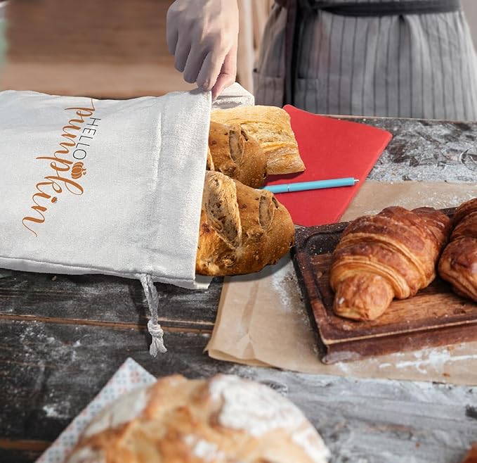 Pumplkin Homemade Bread Bag Box Pouches 2Pcs, Fall Sourdough Baking Supplies, Autumn Linen Reusable Kitchen Bag 15.511.8, Drawstring Closure, Fall Gifts for Women