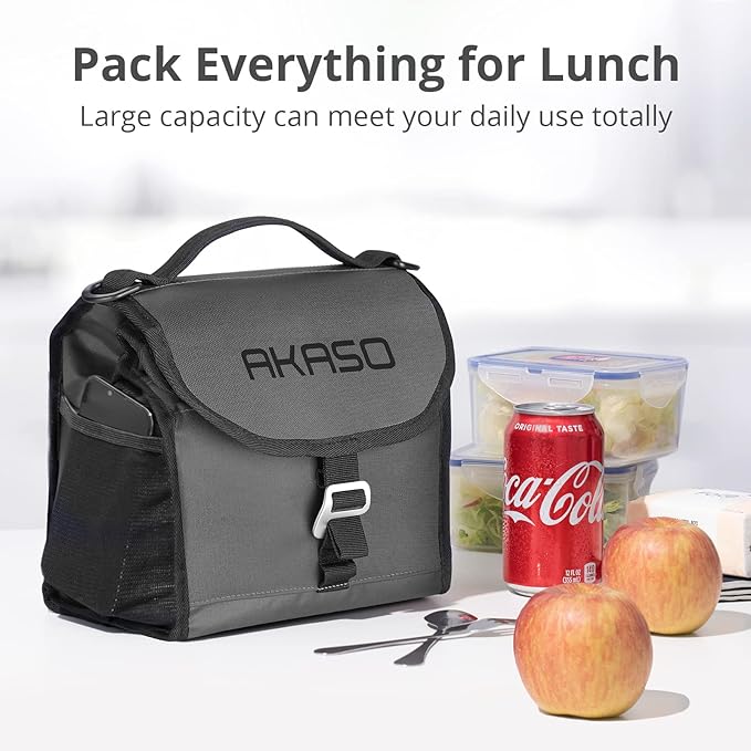 AKASO Insulated Cooler Lunch Bag Packable Lunch Box 12 Can Cooler Bag with Adjustable Shoulder Strap for Office Picnic, Dark Gray