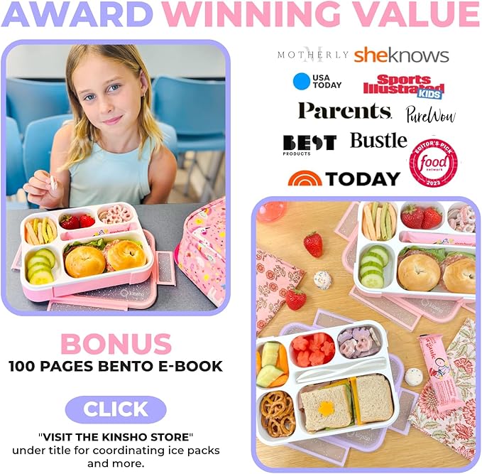 Glitter Bento Box Lunch Box for Kids Girls, Cute School Snack Meal Prep Container for Lunches, Pink