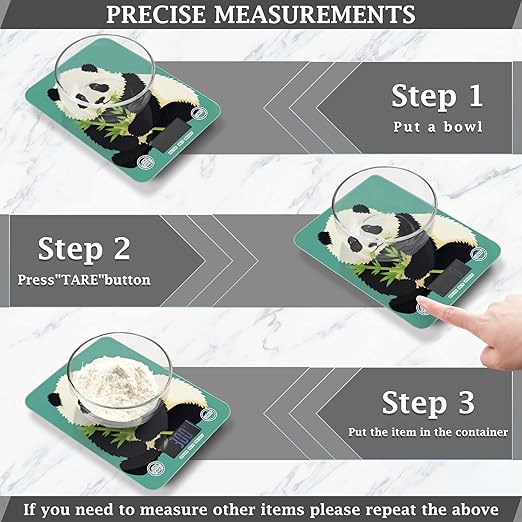 Food Scale Kitchen Digital Scale Food Ounces and Grams Dieting Baking Cooking Waterproof Glass Panels LCD Display,4 Units Scale Tare Function Baby Panda Chewing Green Bamboo